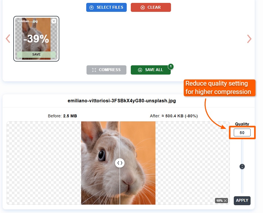File size comparison between JPEG and WebP compression