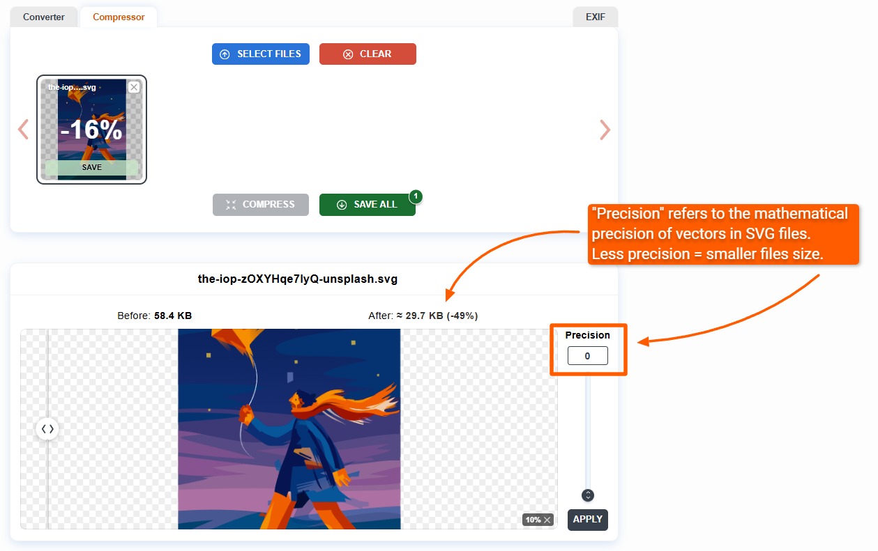 SVG precision option for controlling vector decimal precision